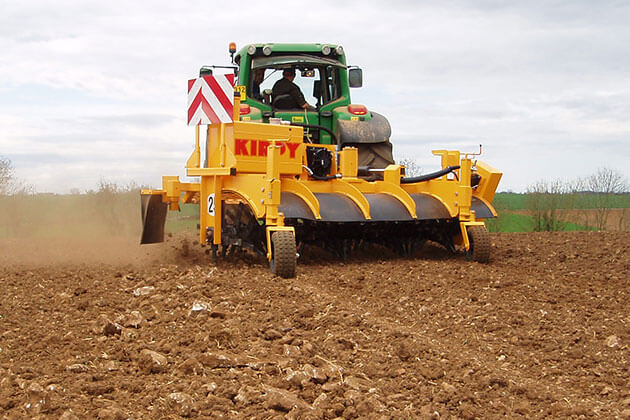 Kirpy Stone rake and John Deere tractor